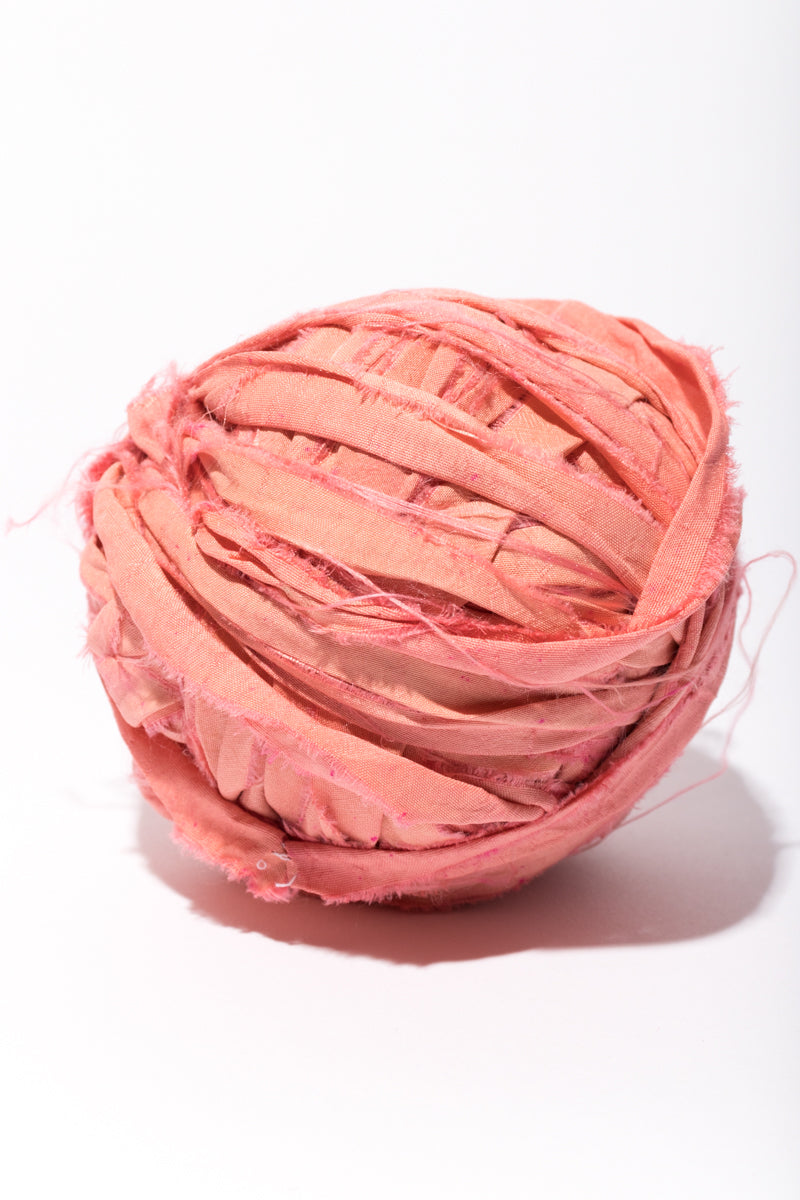 100g Recycled Sari Silk Ribbon Yarn, Jewelry Making Trim - Light Pink