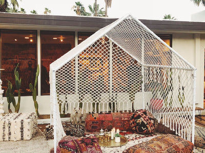 Macrame tent in Palm Springs at Soukie Modern. 