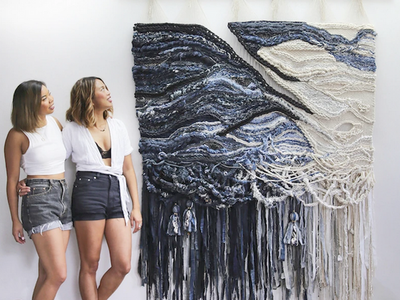 Crossing Threads sister artist weavers and their giant wall hanging