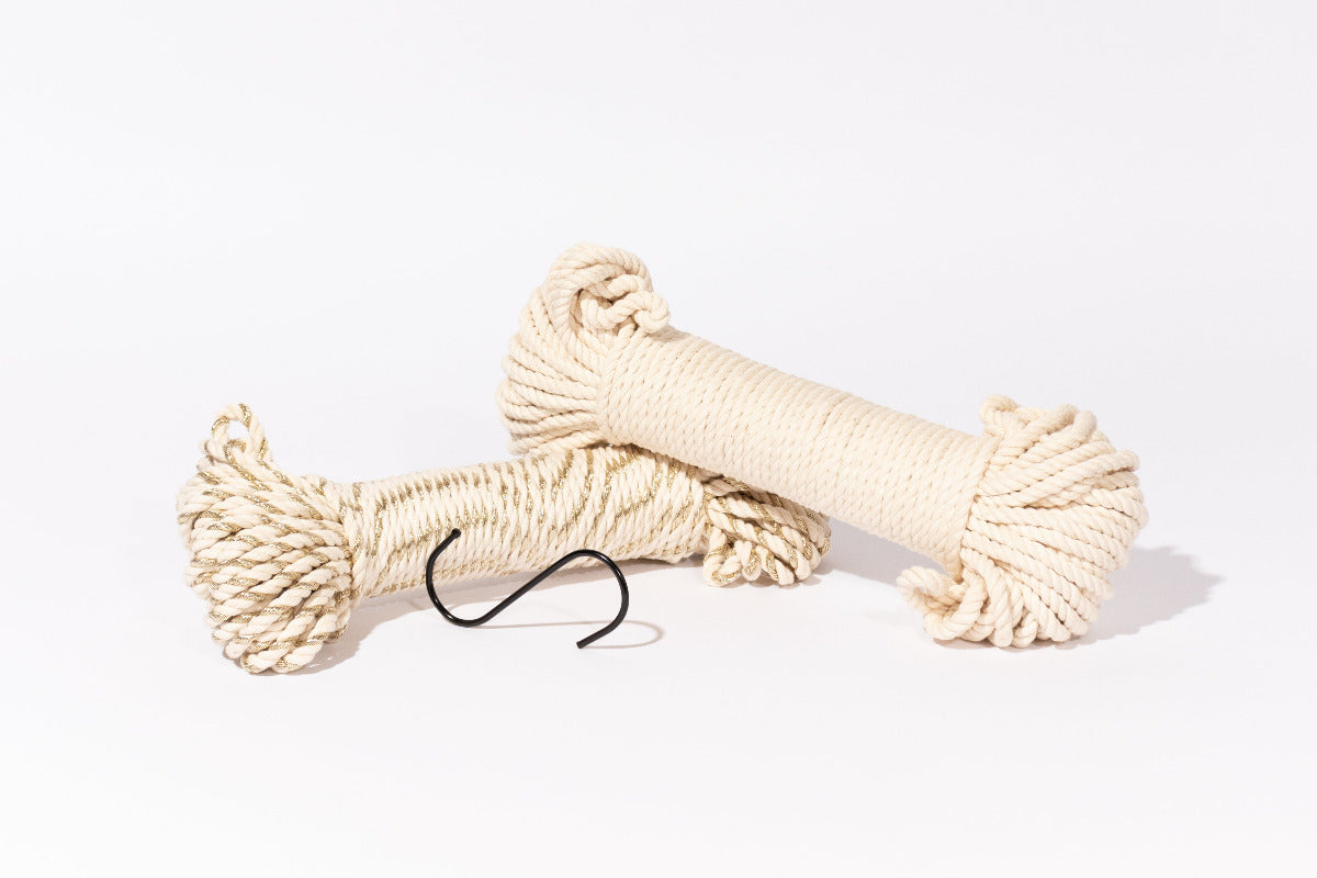 Dream Garland Supplies, 2 bundles of 5mm Cotton Rope in Natural and Metallic + Natural, and one S-Hook!