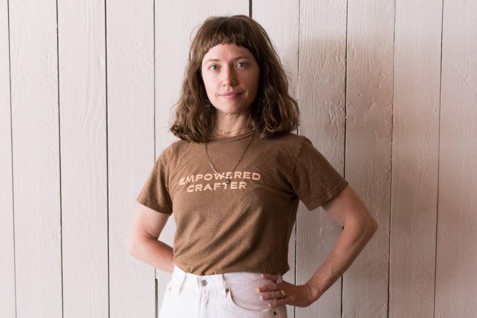 Elspeth wearing an Extra Small Empowered Crafter T-Shirt