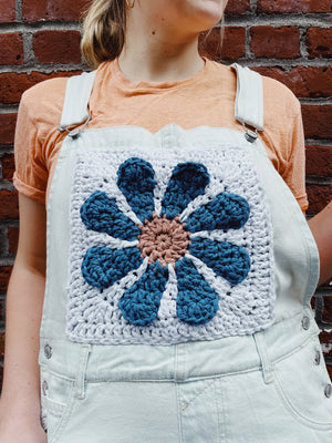 Flower Power Square on overalls