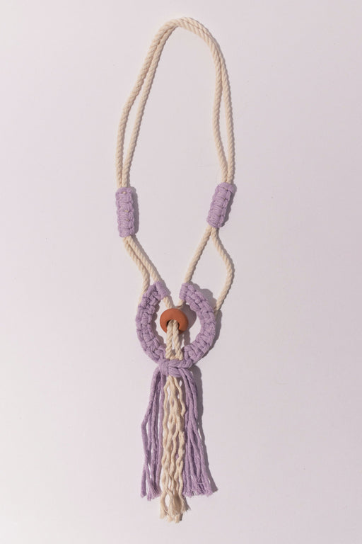 handmade fiber art necklace - lavender and terracotta