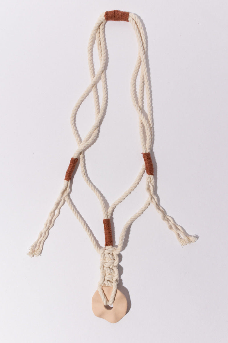 handmade fiber art necklace - peach and copper