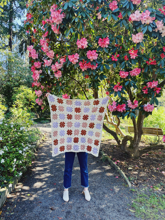Crocheted Granny Square Blanket featured at Crystal Springs Rhododendron Garden 