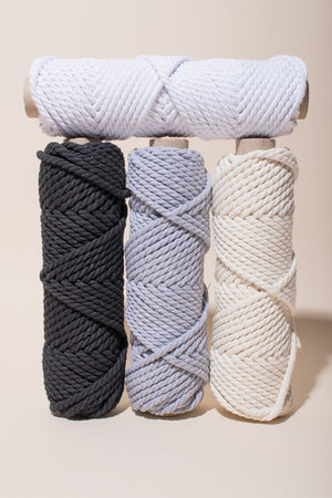 6mm Recycled Cotton Cord, 2 ply Natural, Light Gray, Black and White
